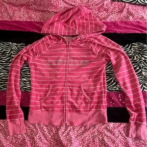 Bebe striped pink zip up rhinestone logo “Bebe”